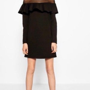 Zara Trafaluc Mesh Illusion Neck Ruffle Mini Dress NWT sz M